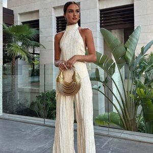 Commense NWT Asymmetric Halter Crop Top & Wide Leg Pants Set in 🍾 sold out XS